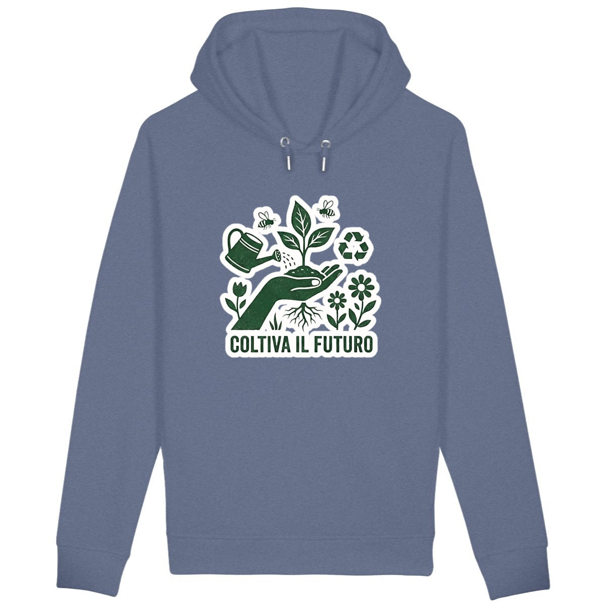 felpa con cappuccio coltiva il futuro - fronte_bluindaco
