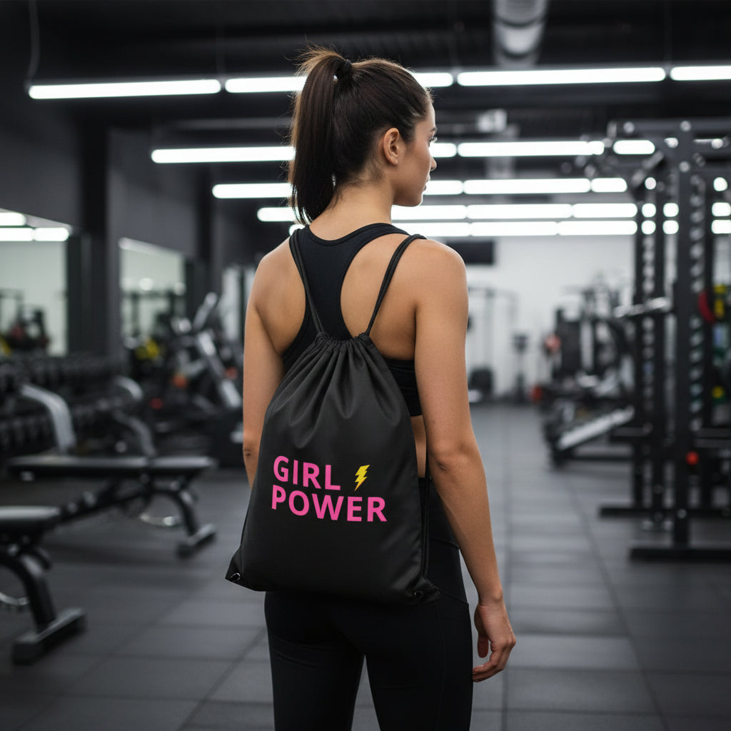 Zaino con cordoncino originale Girl Power nero in cotone riciclato