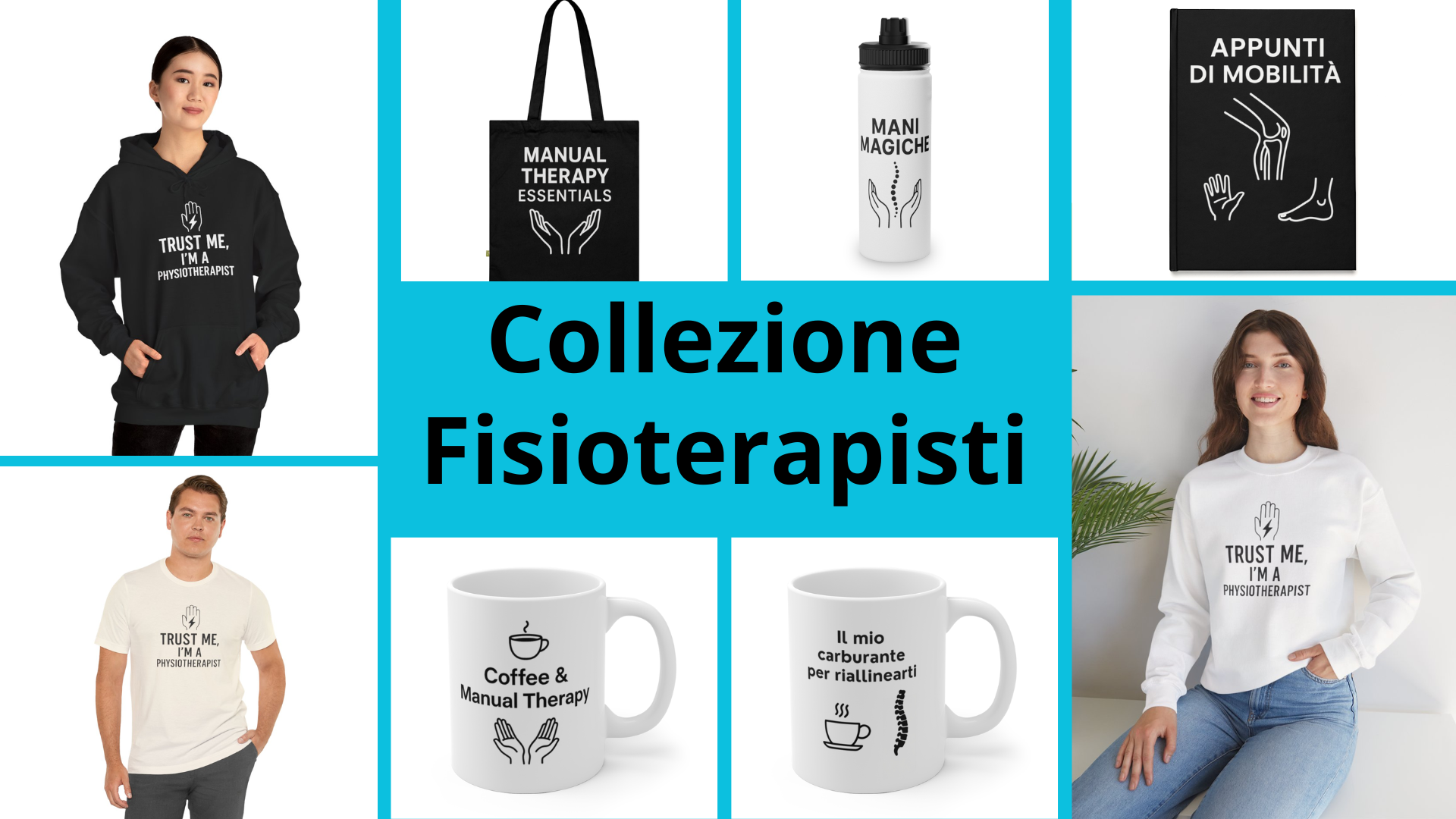 T-shirt e accessori originali per fisioterapisti e massaggiatori: grafiche creative, frasi ironiche e design professionali. Idee regalo perfette per chi lavora nel benessere e nella riabilitazione. Stile unico per chi cura con le mani.