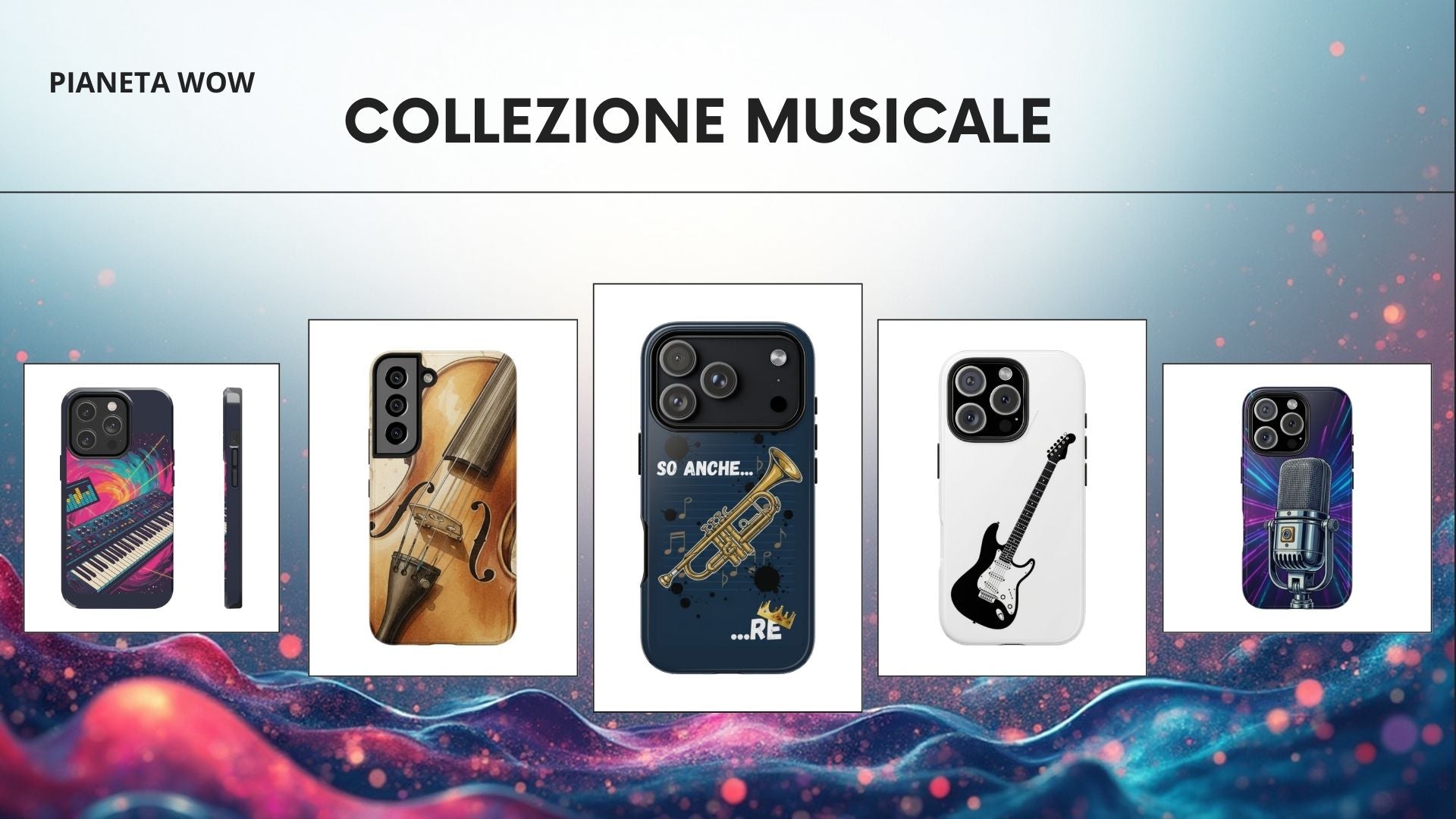 Cover per smartphone dedicate a musicisti e appassionati: design originali con strumenti, note e stili rock, jazz, pop. Protezione e personalità per il tuo telefono. Idee regalo perfette per chi vive la musica ogni giorno.