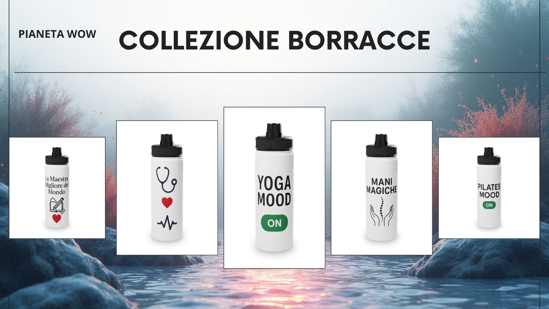 Borracce termiche in acciaio dedicate a yoga, pilates, ambito ospedaliero, insegnanti e professionisti. Design originali, frasi motivazionali e grafiche creative. Idee regalo utili e personalizzate per ogni stile e passione.