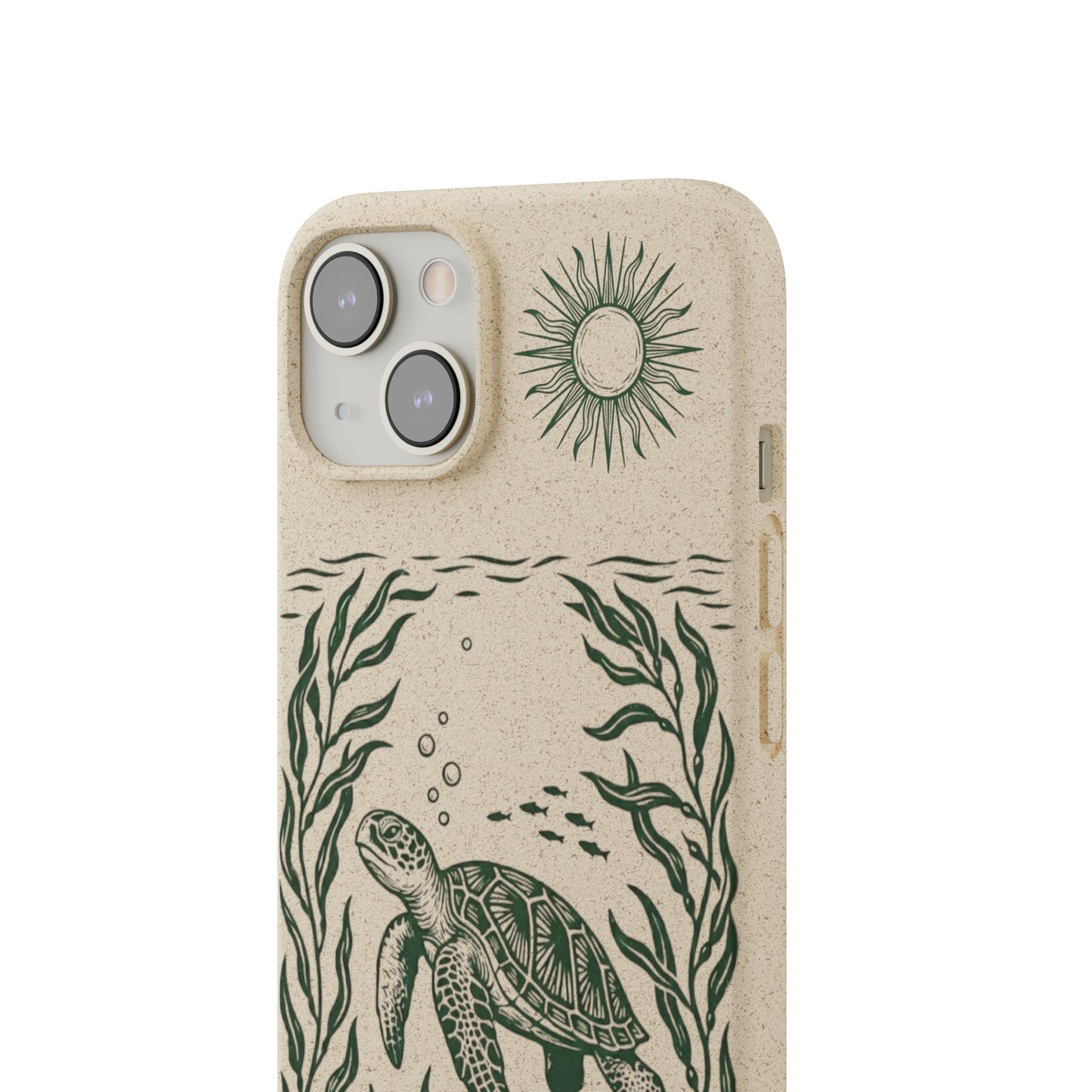 Cover Bio Originale per iPhone "Tartaruga & Sole" - Custodia Eco in Bambù & PLA