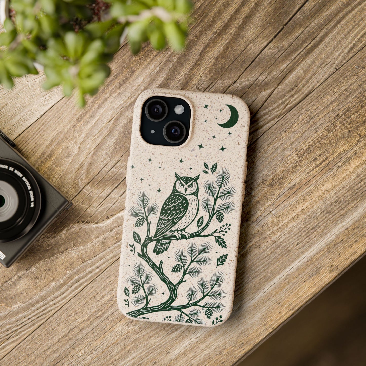 Cover Bio iphone Originale Gufo "Foresta Notturna" - Custodia Eco in Bambù & PLA