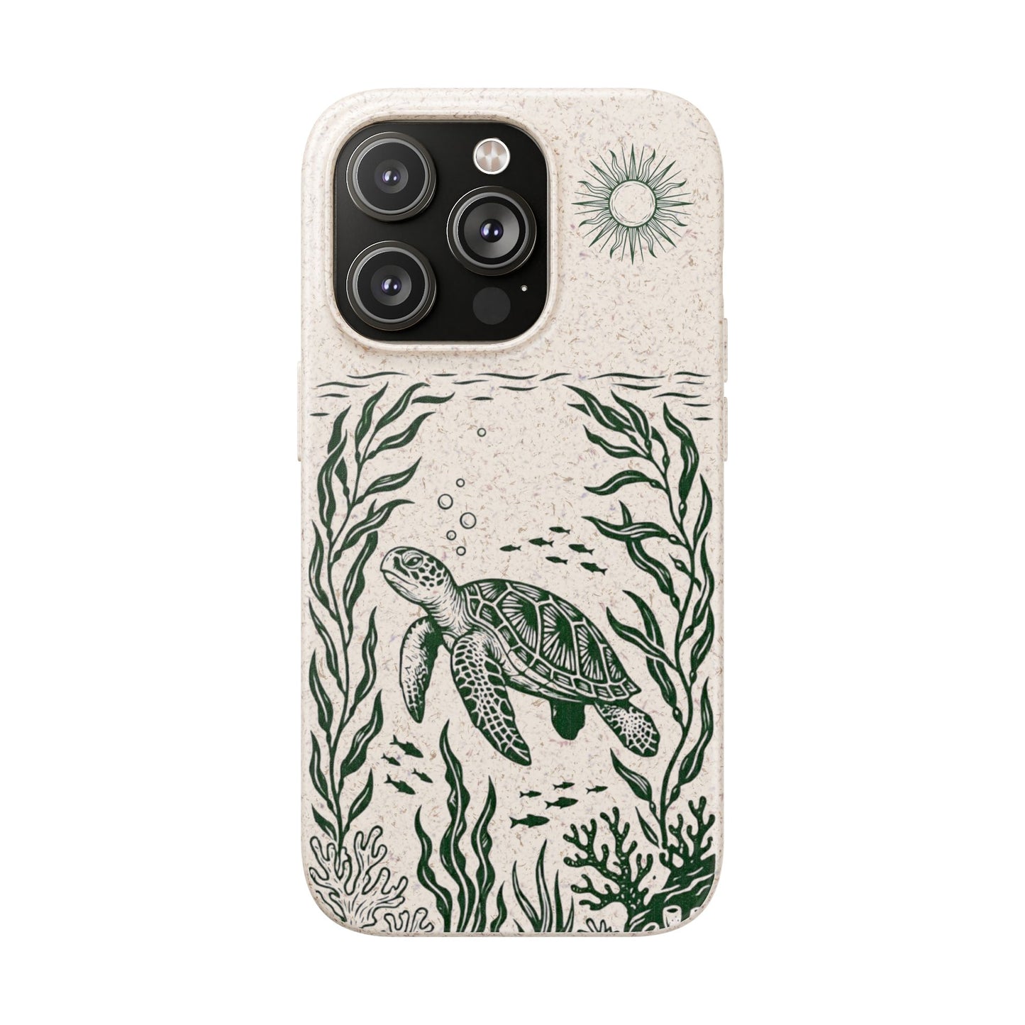 Cover Bio Originale per iPhone "Tartaruga & Sole" - Custodia Eco in Bambù & PLA
