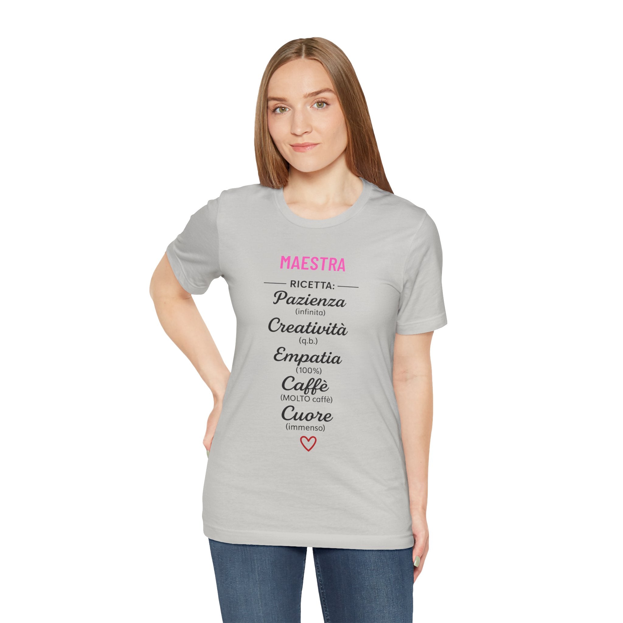 T-shirt grigia maglietta in cotone per Maestra design Originale idea regalo fine scuola e ringraziamento