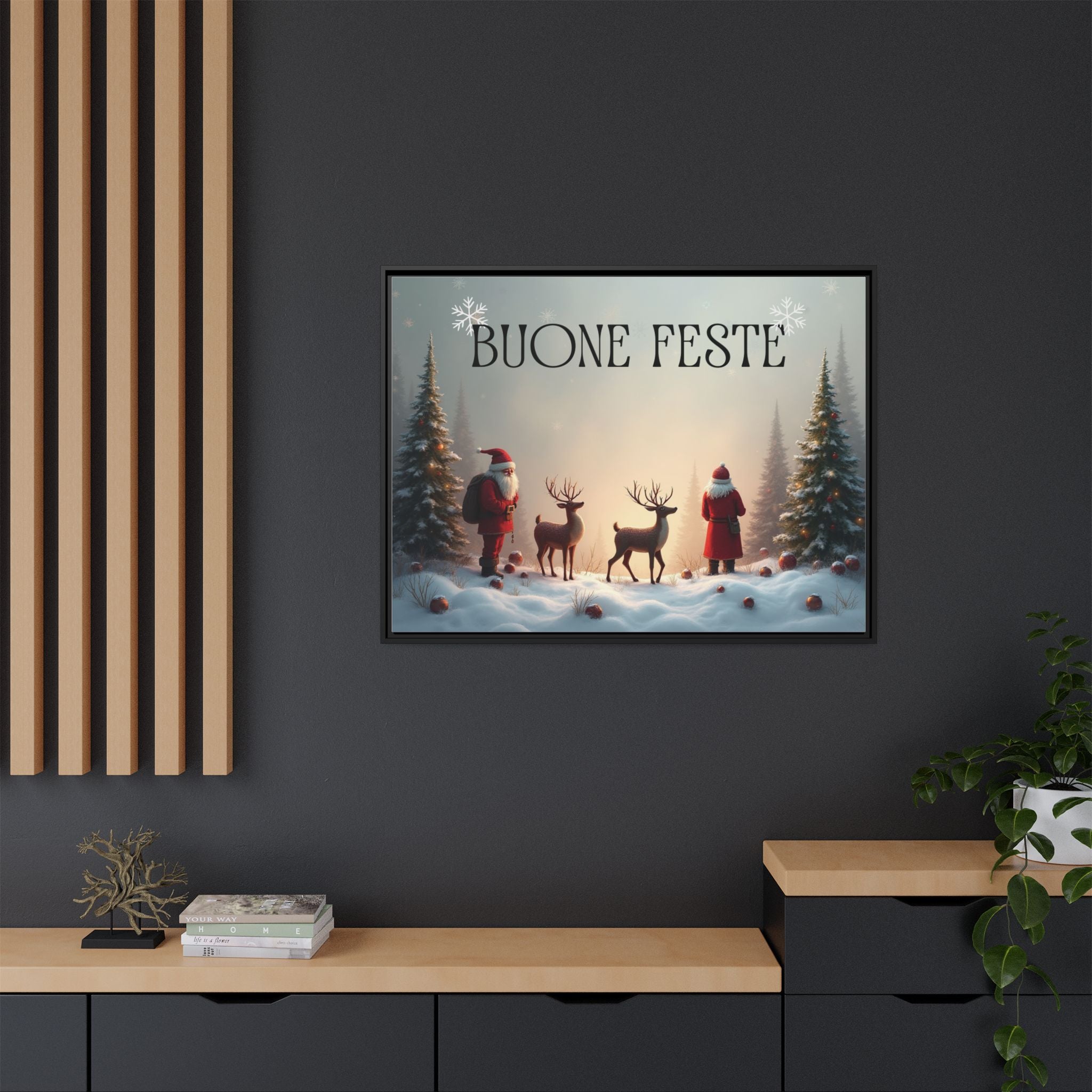Quadro su Tela Natale Originale "Buone Feste" (Incorniciato)