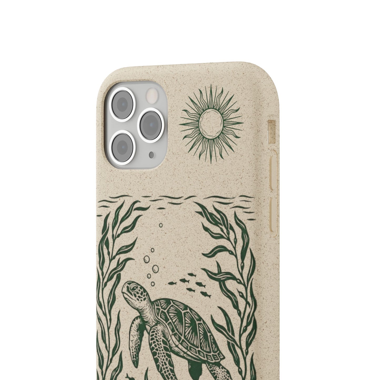 Cover Bio Originale per iPhone "Tartaruga & Sole" - Custodia Eco in Bambù & PLA