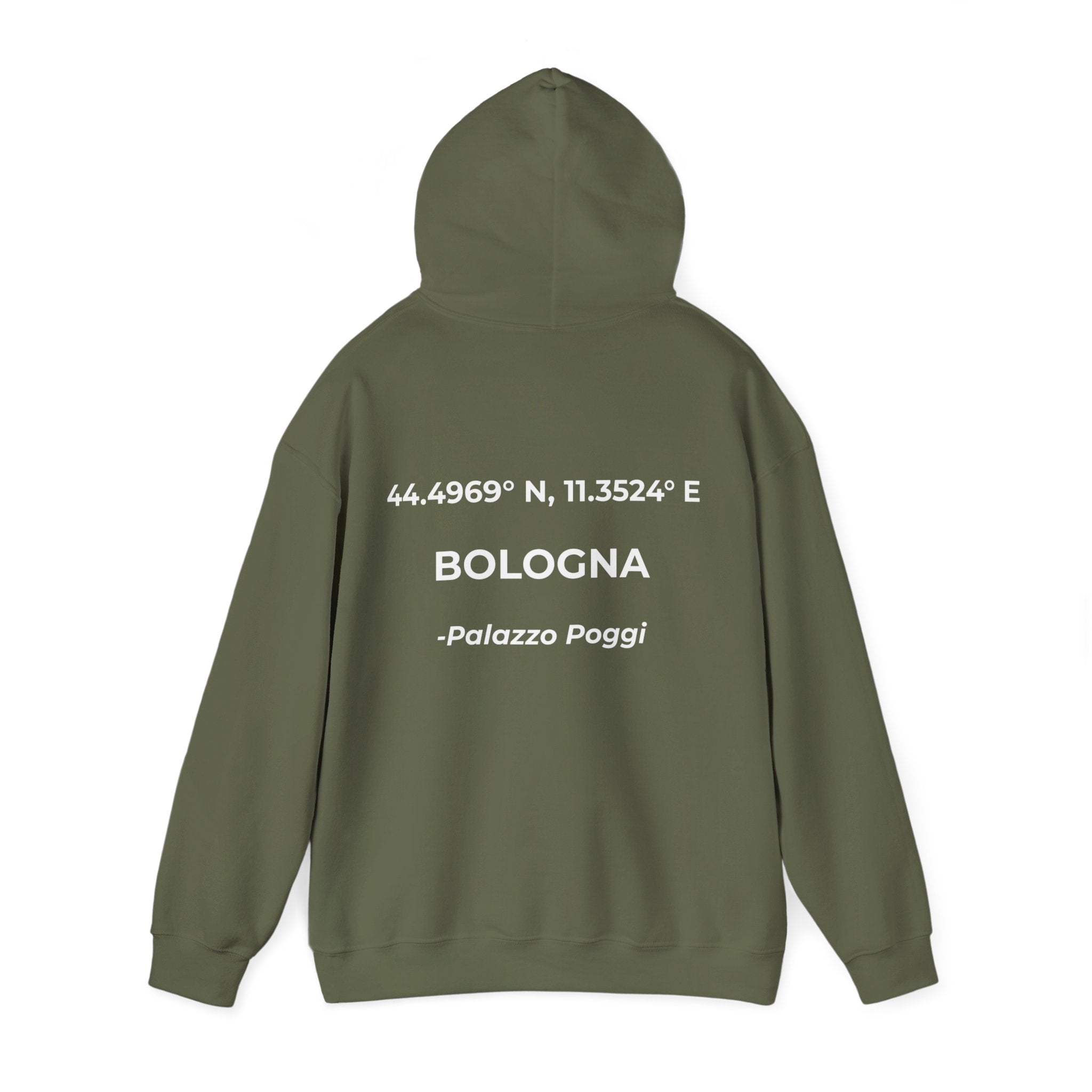 Felpa con Cappuccio Bologna Originale "RADICI" | Hoodie con Coordinate, Idea Regalo, Stile Urbano Uomo Donna