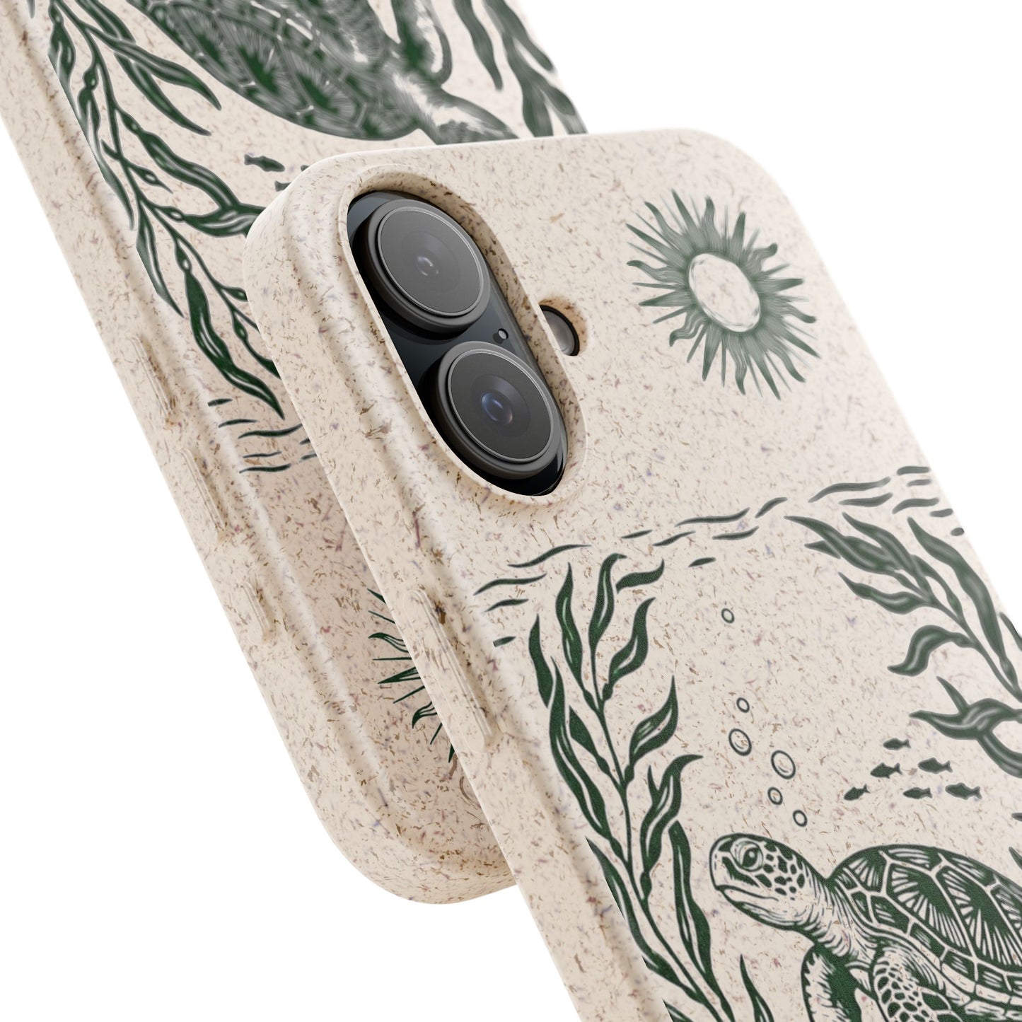 Cover Bio Originale per iPhone "Tartaruga & Sole" - Custodia Eco in Bambù & PLA