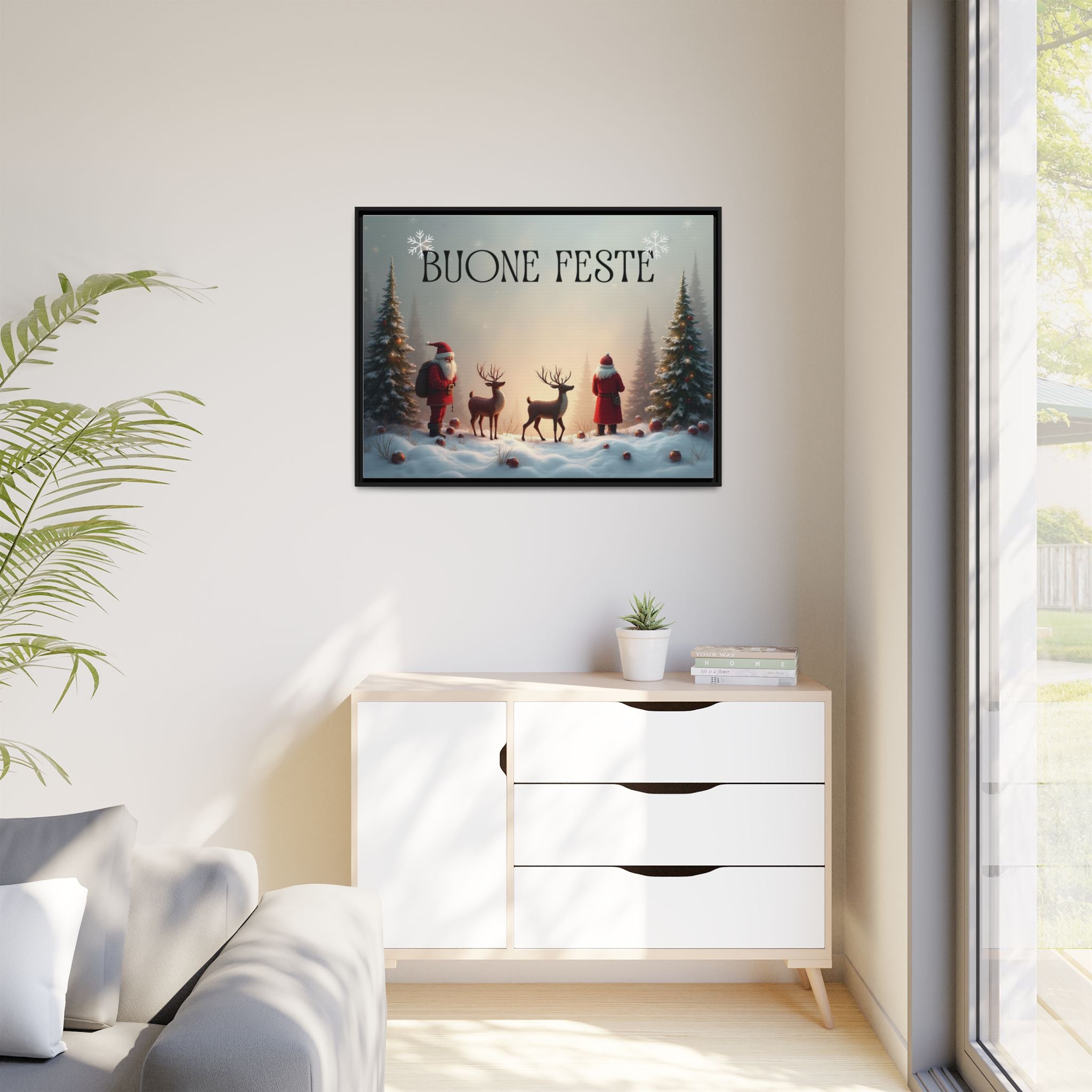 Quadro su Tela Natale Originale "Buone Feste" (Incorniciato)