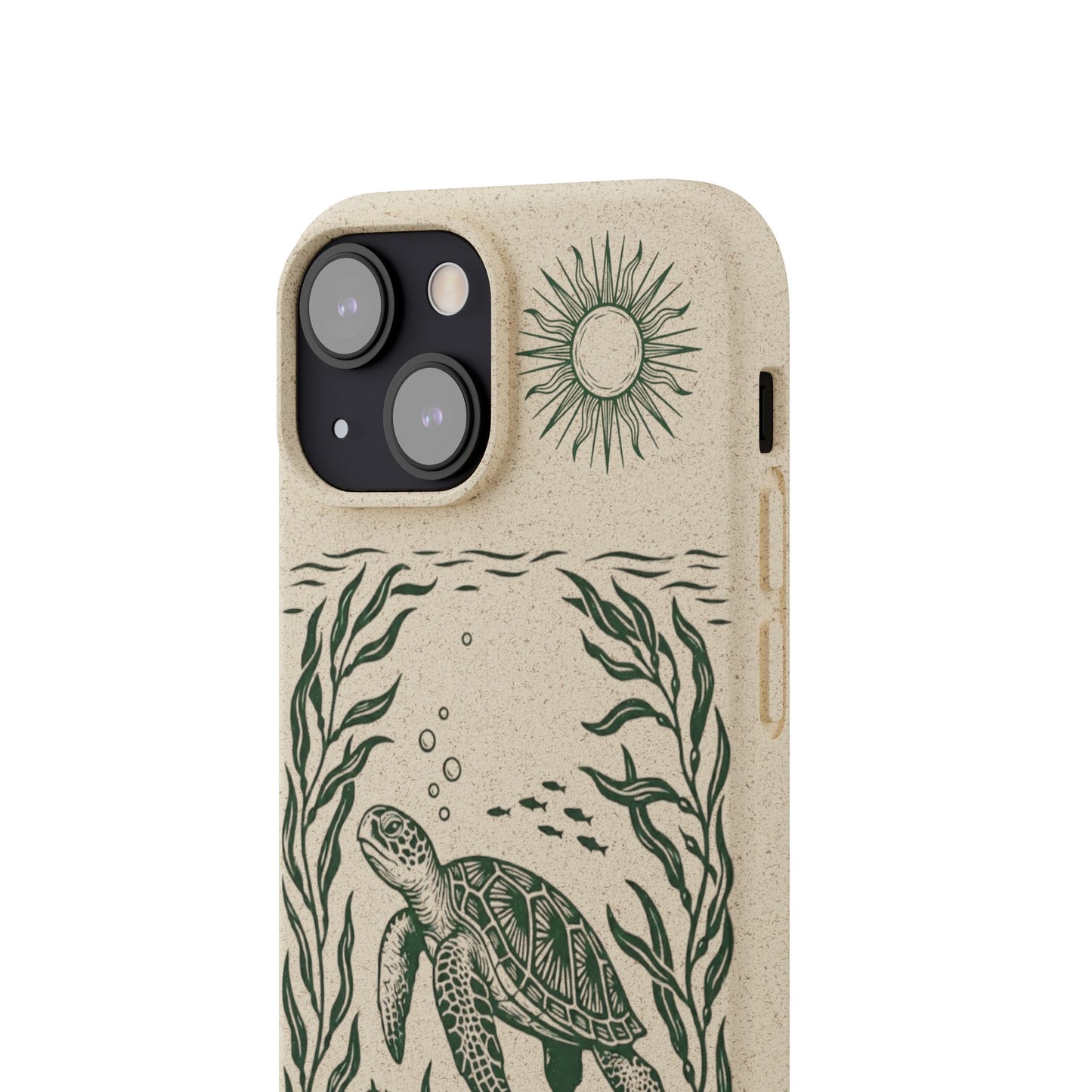 Cover Bio Originale per iPhone "Tartaruga & Sole" - Custodia Eco in Bambù & PLA