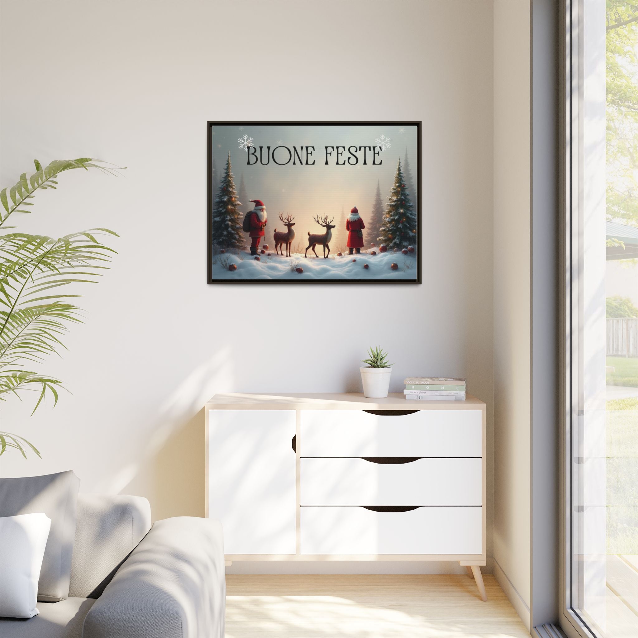 Quadro su Tela Natale Originale "Buone Feste" (Incorniciato)