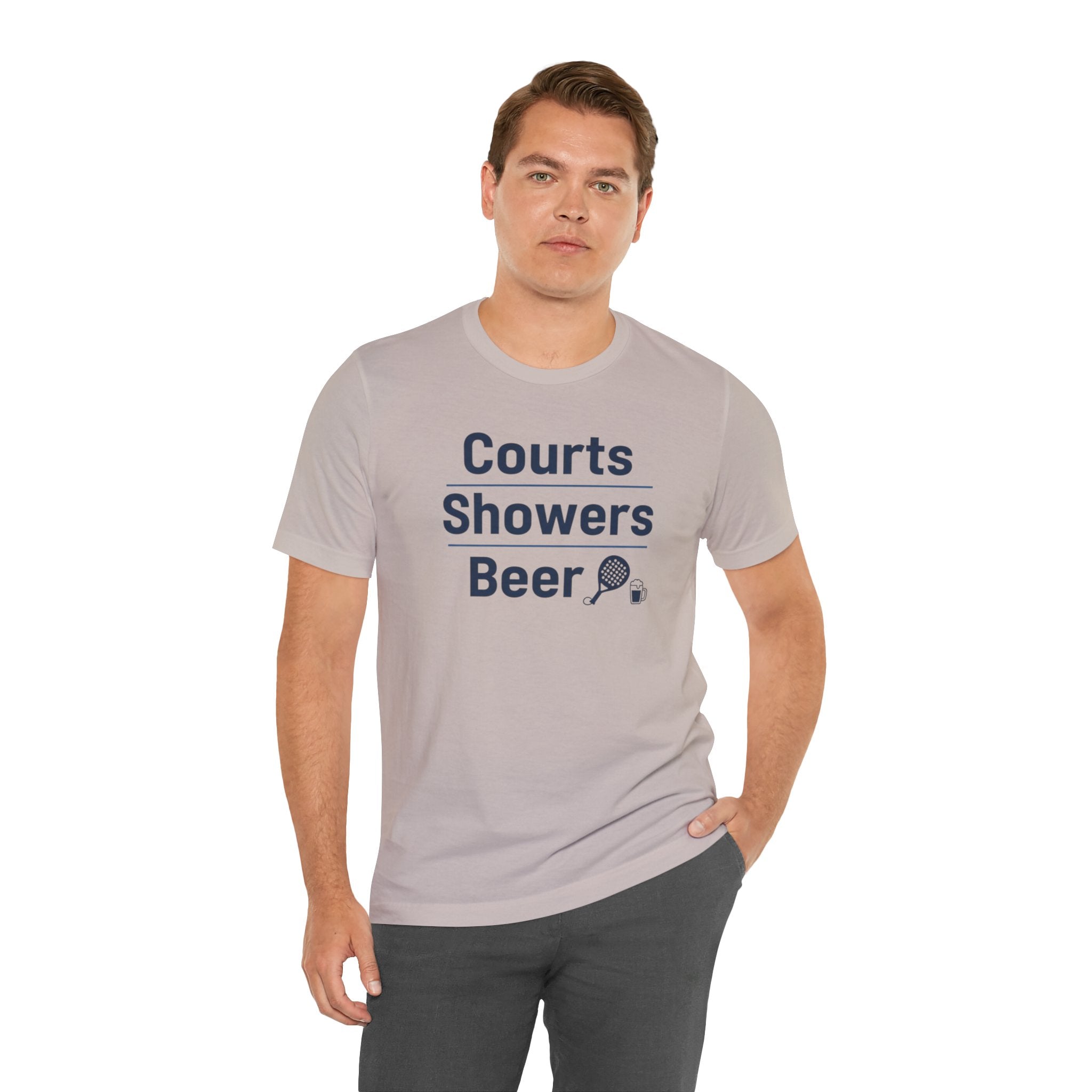 T-shirt Padel Originale "Courts Showers Beer" | Idea Regalo Padelista, Maglietta Uomo Donna