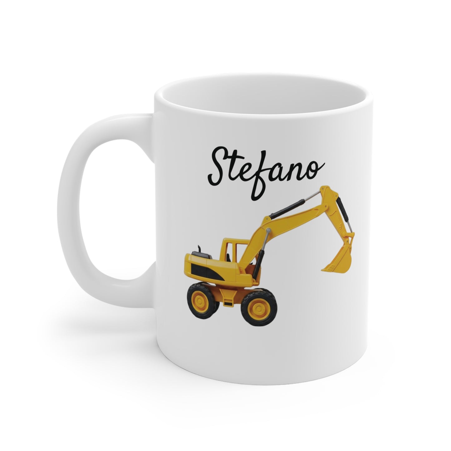 Tazza "Escavatore" Personalizzata con Nome Stefano - Regalo Originale (Ceramica Bianca)