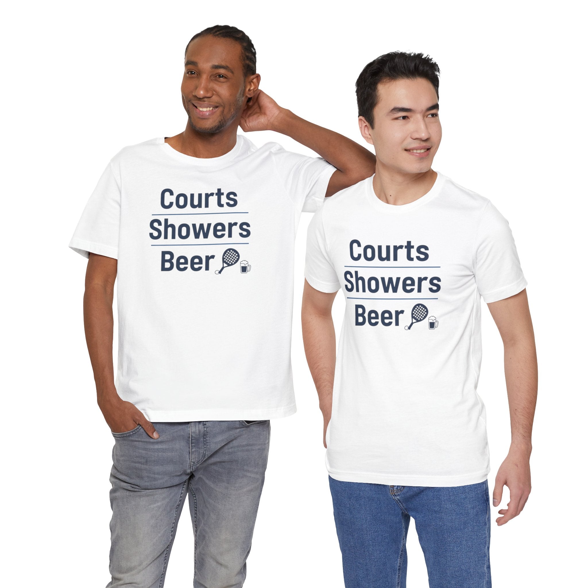 T-shirt Padel Originale "Courts Showers Beer" | Idea Regalo Padelista, Maglietta Uomo Donna