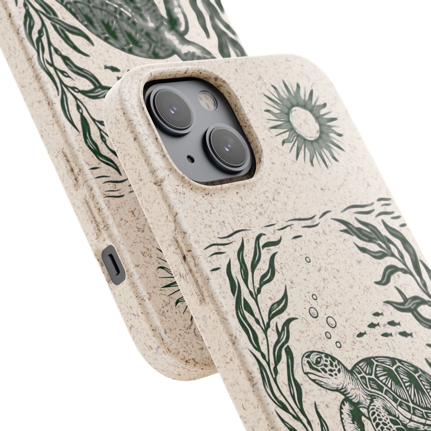 Cover Bio Originale per iPhone "Tartaruga & Sole" - Custodia Eco in Bambù & PLA