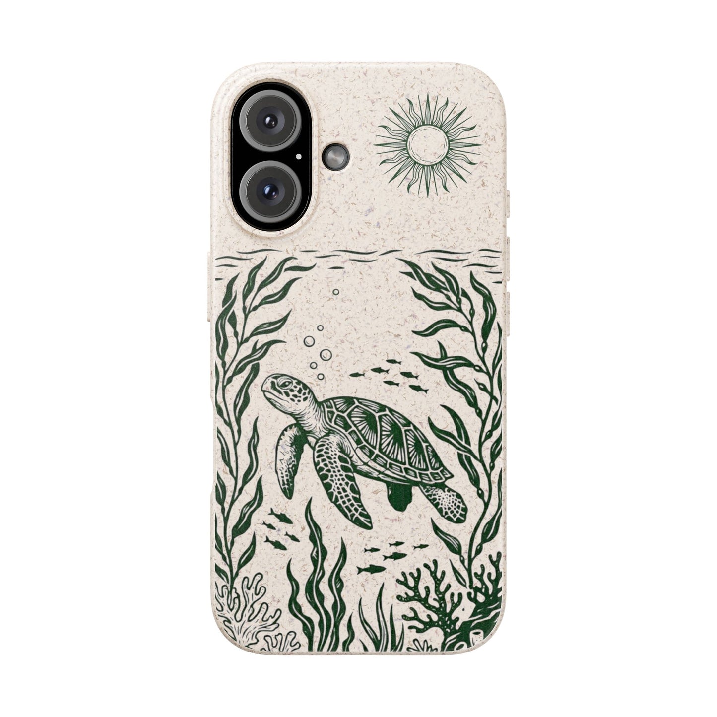 Cover Bio Originale per iPhone "Tartaruga & Sole" - Custodia Eco in Bambù & PLA