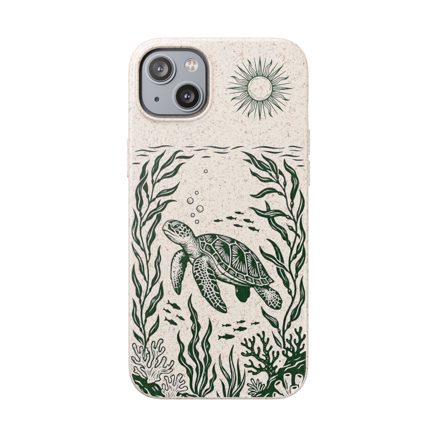 Cover Bio Originale per iPhone "Tartaruga & Sole" - Custodia Eco in Bambù & PLA