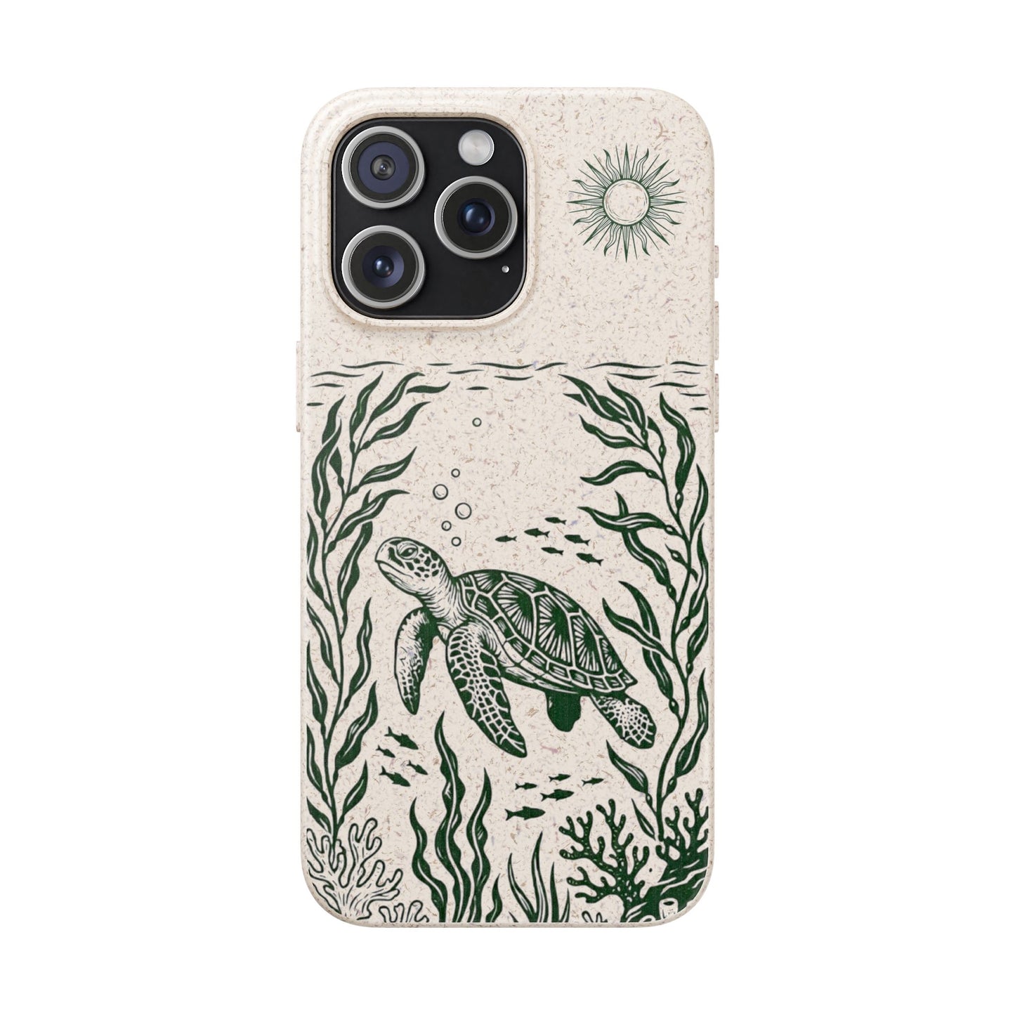 Cover Bio Originale per iPhone "Tartaruga & Sole" - Custodia Eco in Bambù & PLA