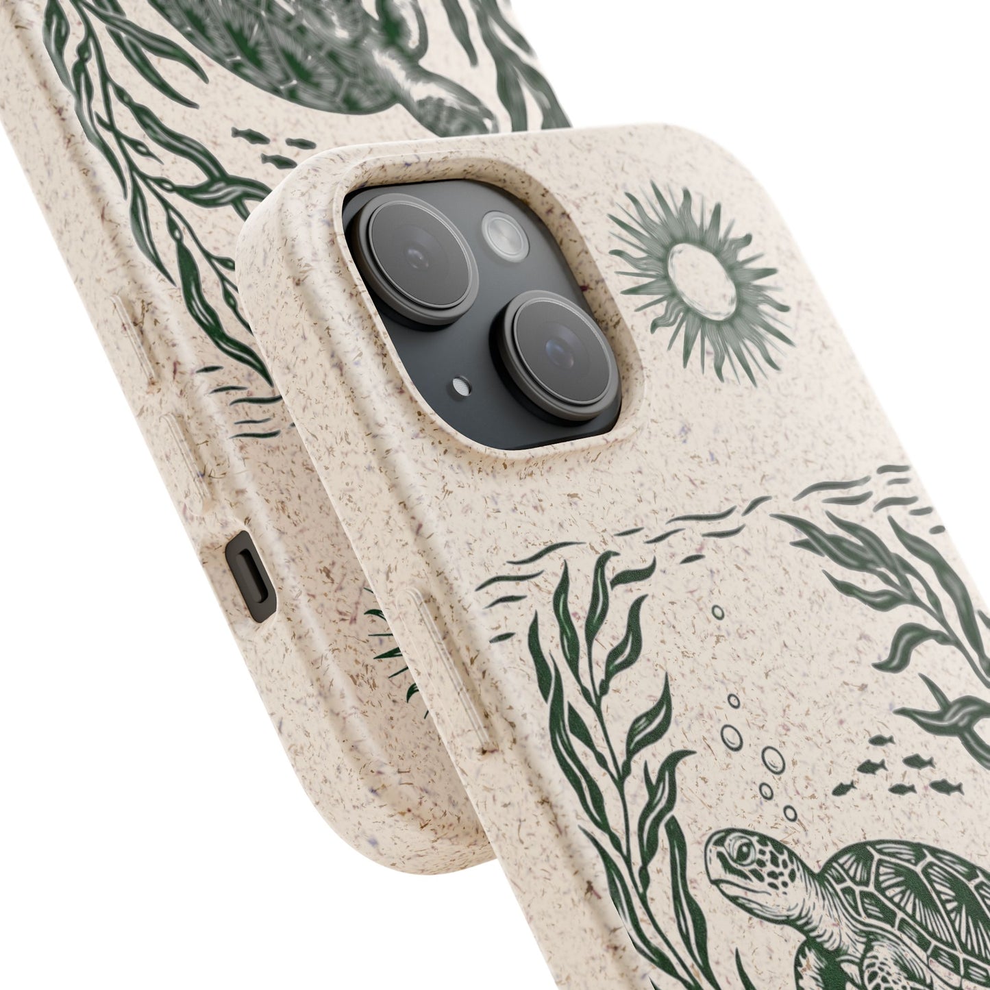 Cover Bio Originale per iPhone "Tartaruga & Sole" - Custodia Eco in Bambù & PLA