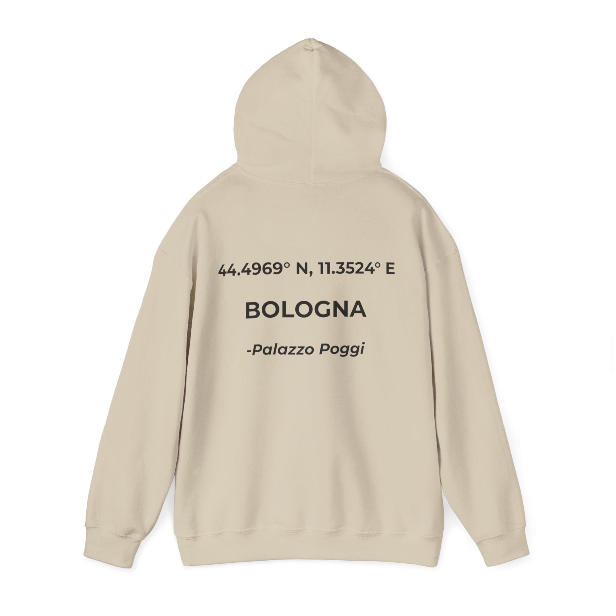 Felpa con Cappuccio Bologna Originale "RADICI" | Hoodie con Coordinate, Idea Regalo, Stile Urbano Uomo Donna