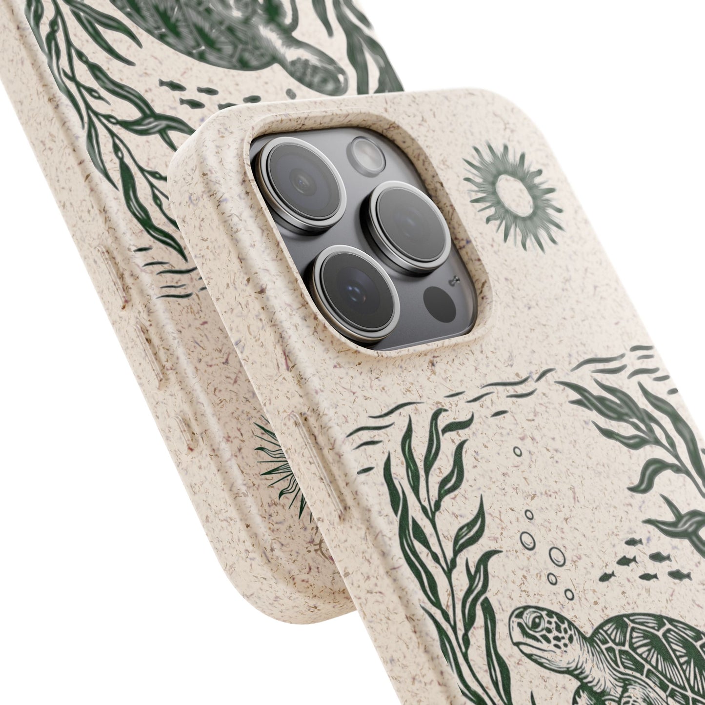 Cover Bio Originale per iPhone "Tartaruga & Sole" - Custodia Eco in Bambù & PLA