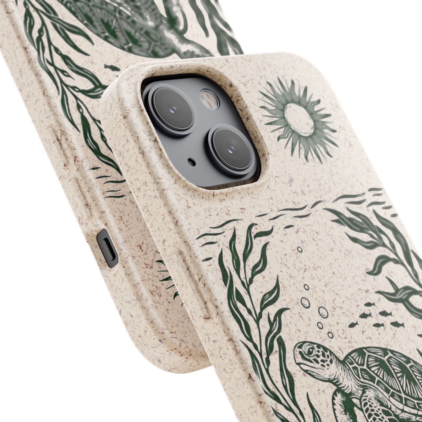 Cover Bio Originale per iPhone "Tartaruga & Sole" - Custodia Eco in Bambù & PLA