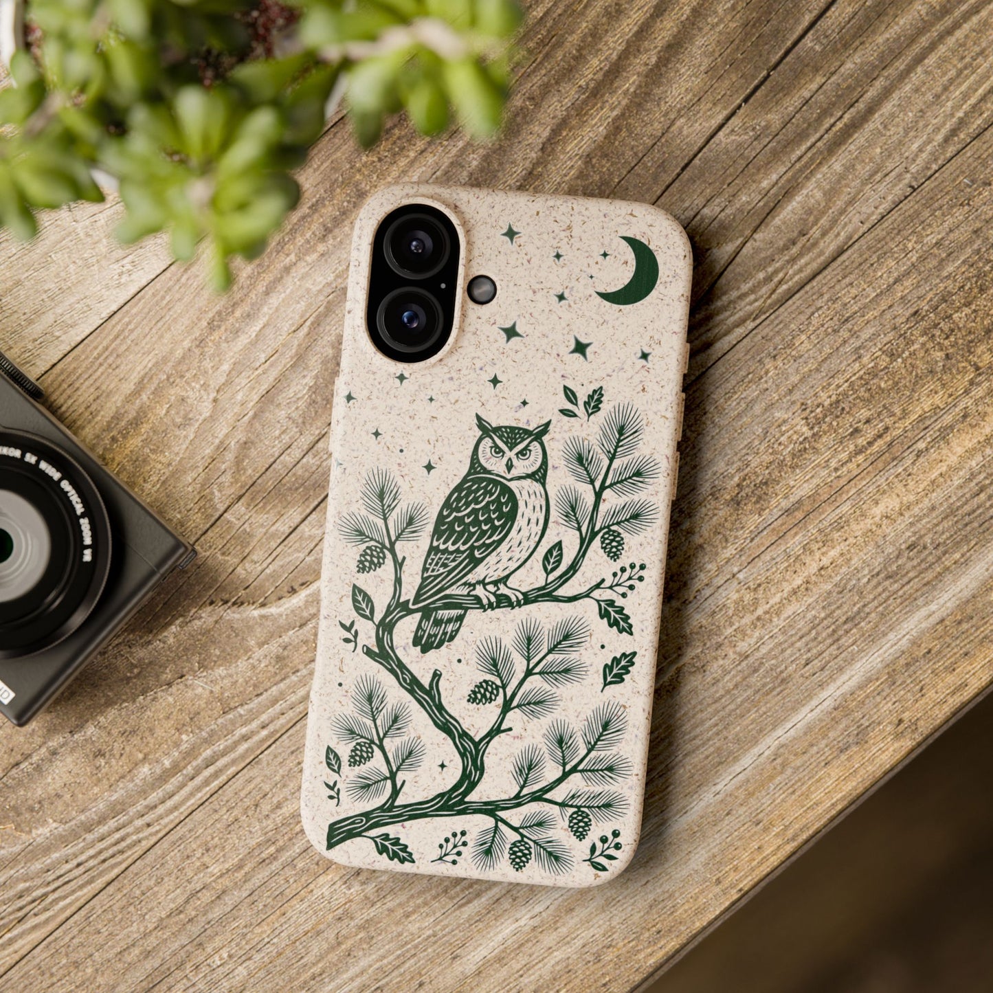 Cover Bio iphone Originale Gufo "Foresta Notturna" - Custodia Eco in Bambù & PLA