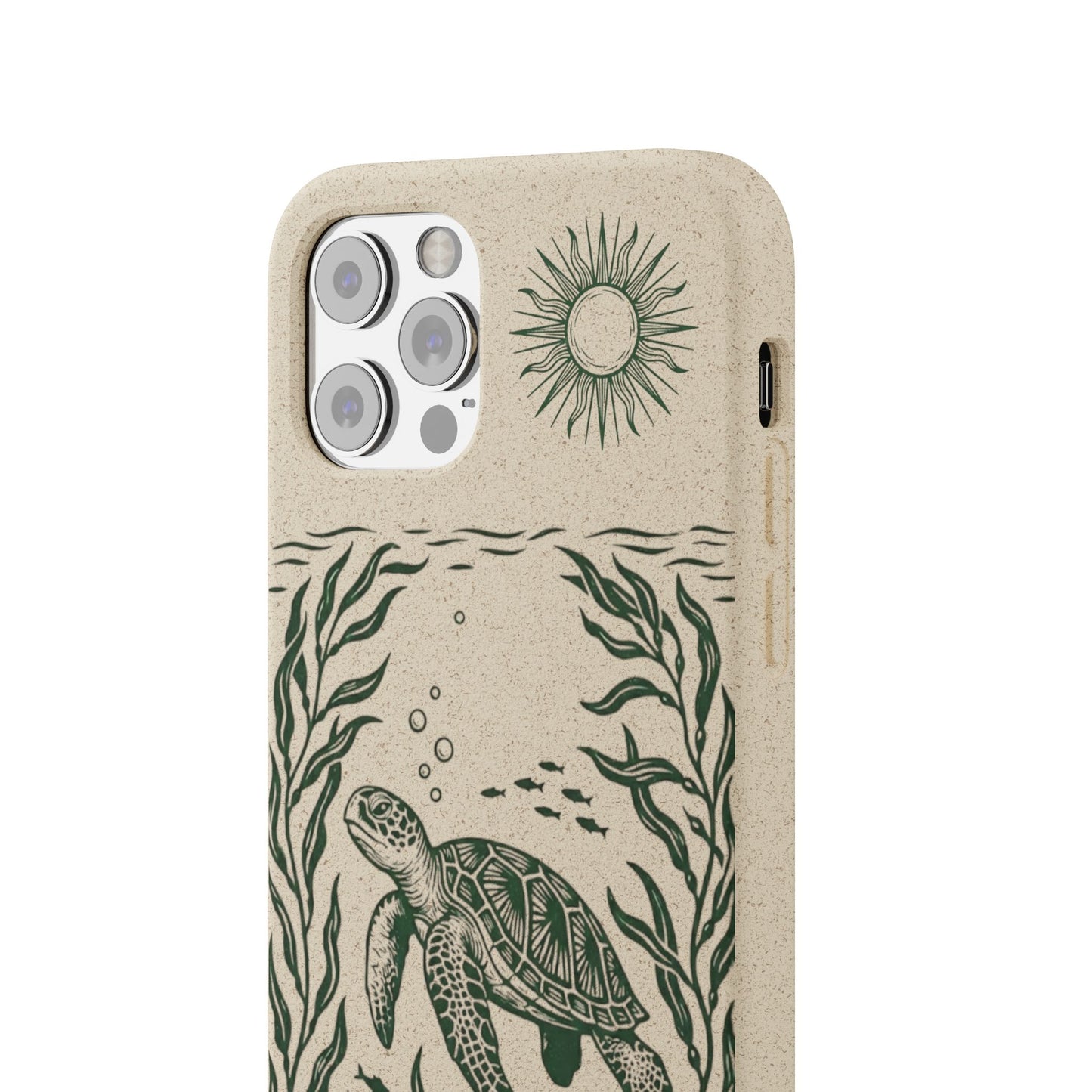 Cover Bio Originale per iPhone "Tartaruga & Sole" - Custodia Eco in Bambù & PLA