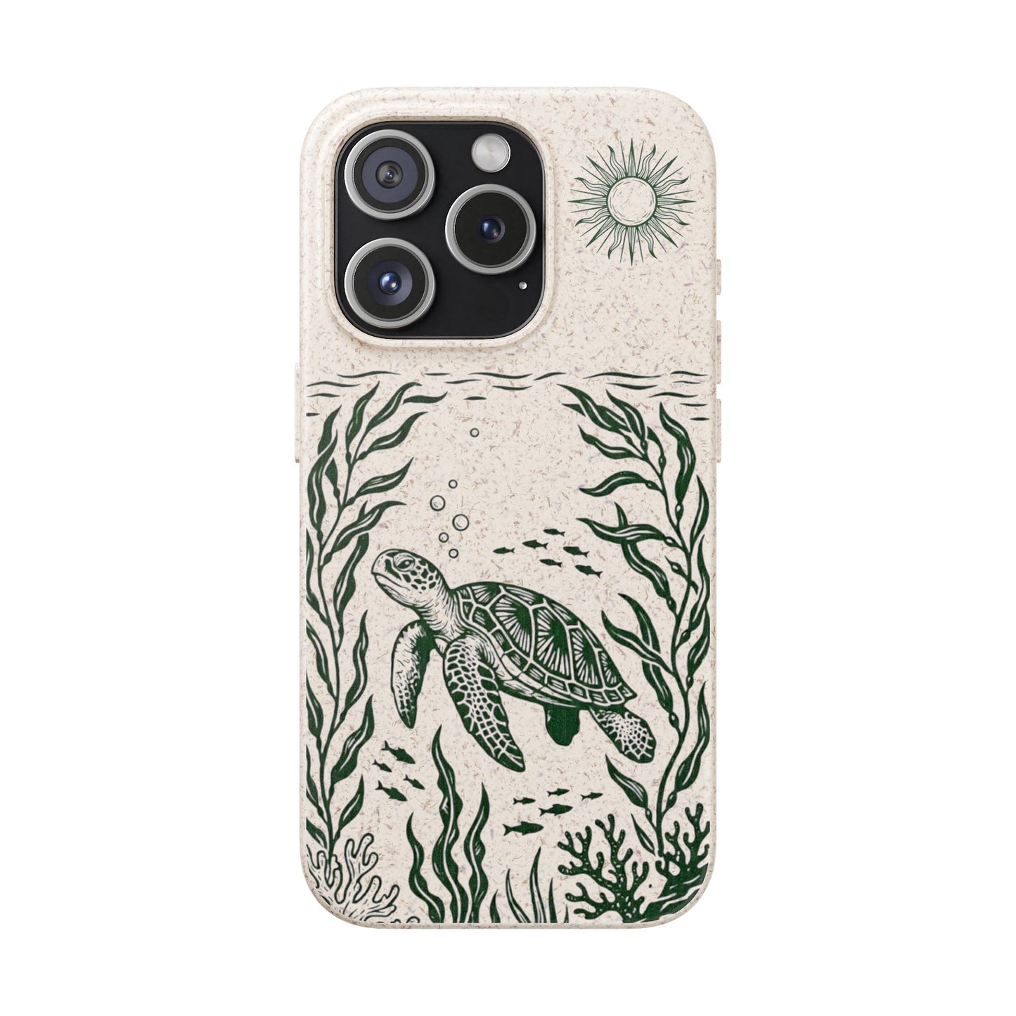 Cover Bio Originale per iPhone "Tartaruga & Sole" - Custodia Eco in Bambù & PLA