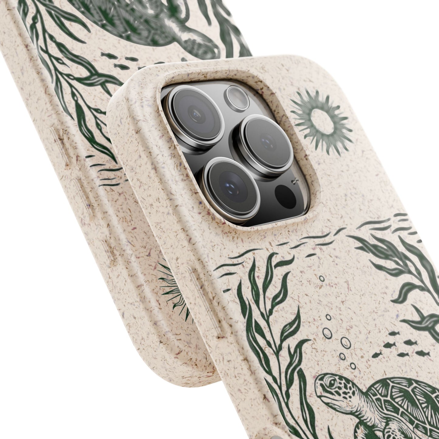 Cover Bio Originale per iPhone "Tartaruga & Sole" - Custodia Eco in Bambù & PLA