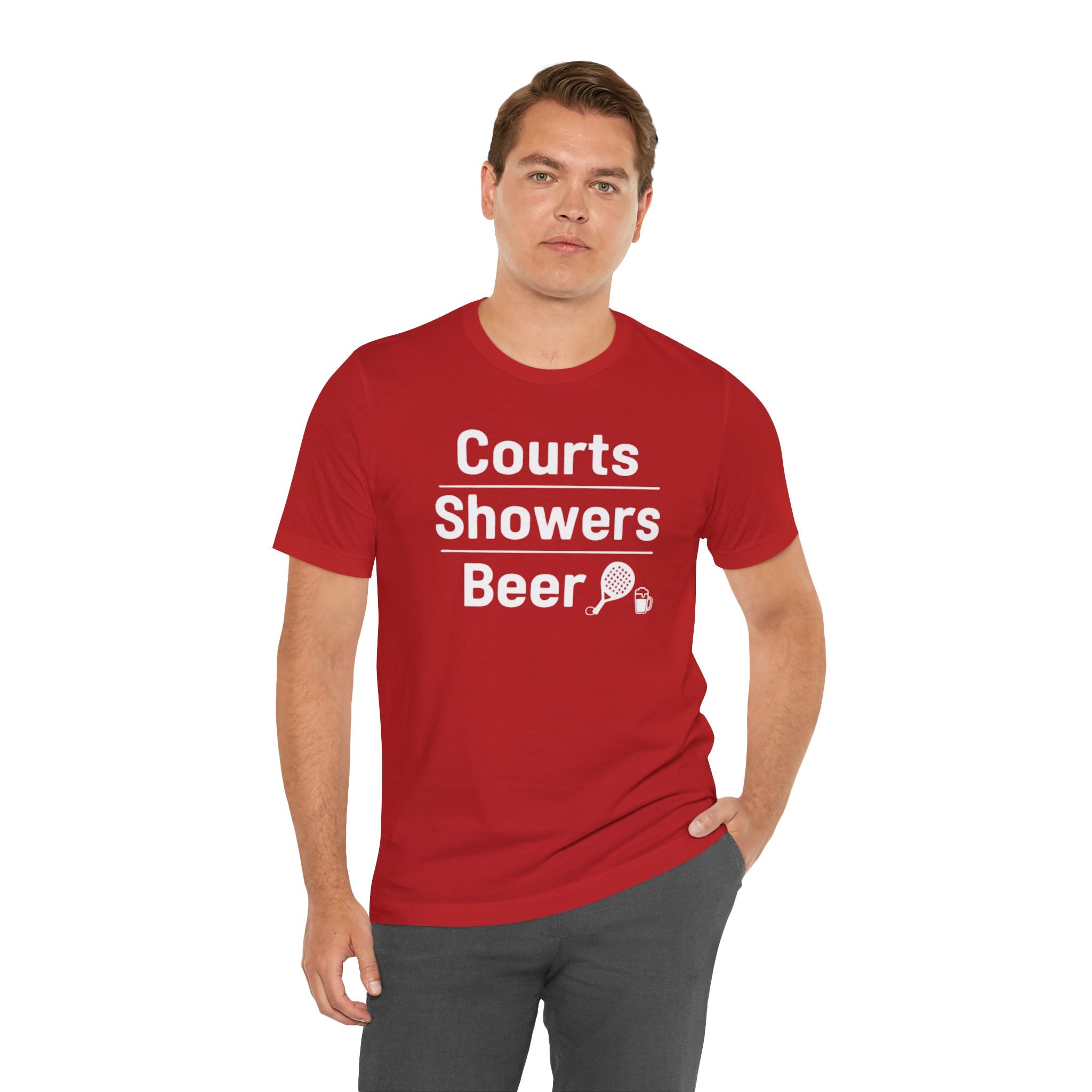 T-shirt Padel Originale "Courts Showers Beer" | Idea Regalo Padelista, Maglietta Uomo Donna