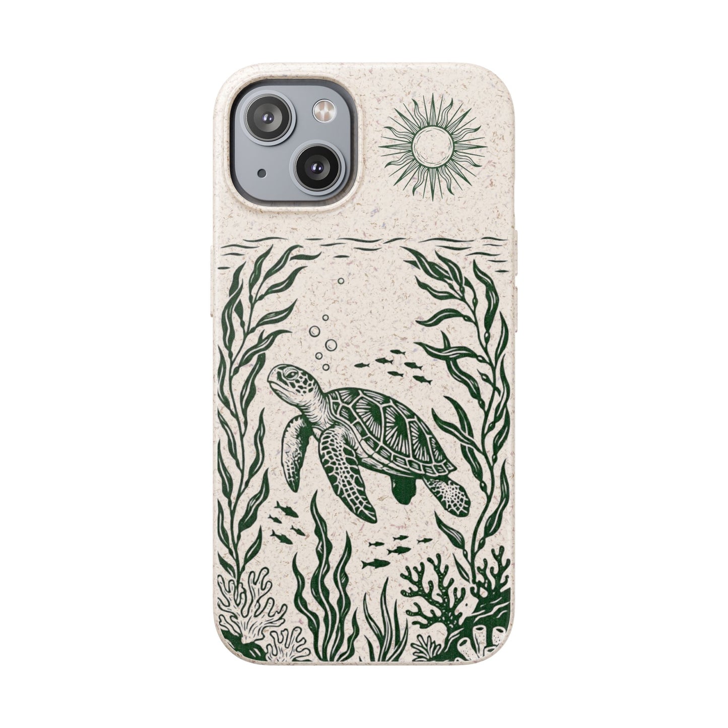 Cover Bio Originale per iPhone "Tartaruga & Sole" - Custodia Eco in Bambù & PLA