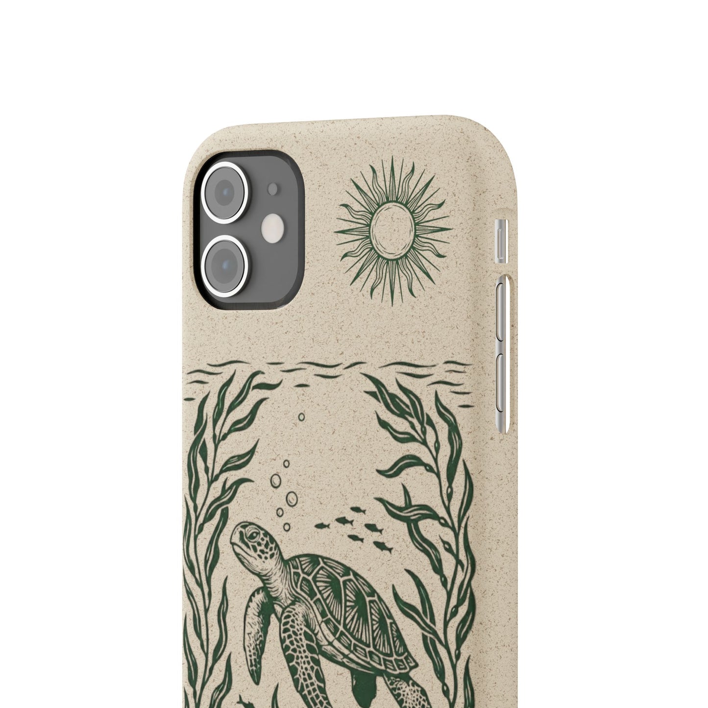 Cover Bio Originale per iPhone "Tartaruga & Sole" - Custodia Eco in Bambù & PLA