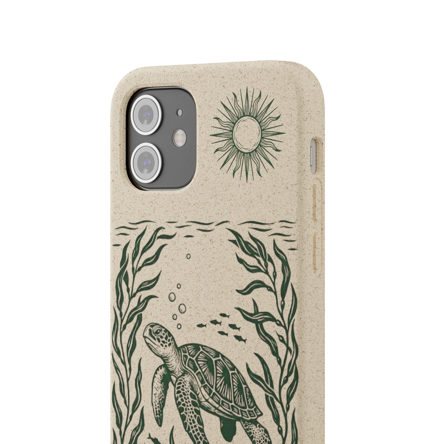Cover Bio Originale per iPhone "Tartaruga & Sole" - Custodia Eco in Bambù & PLA