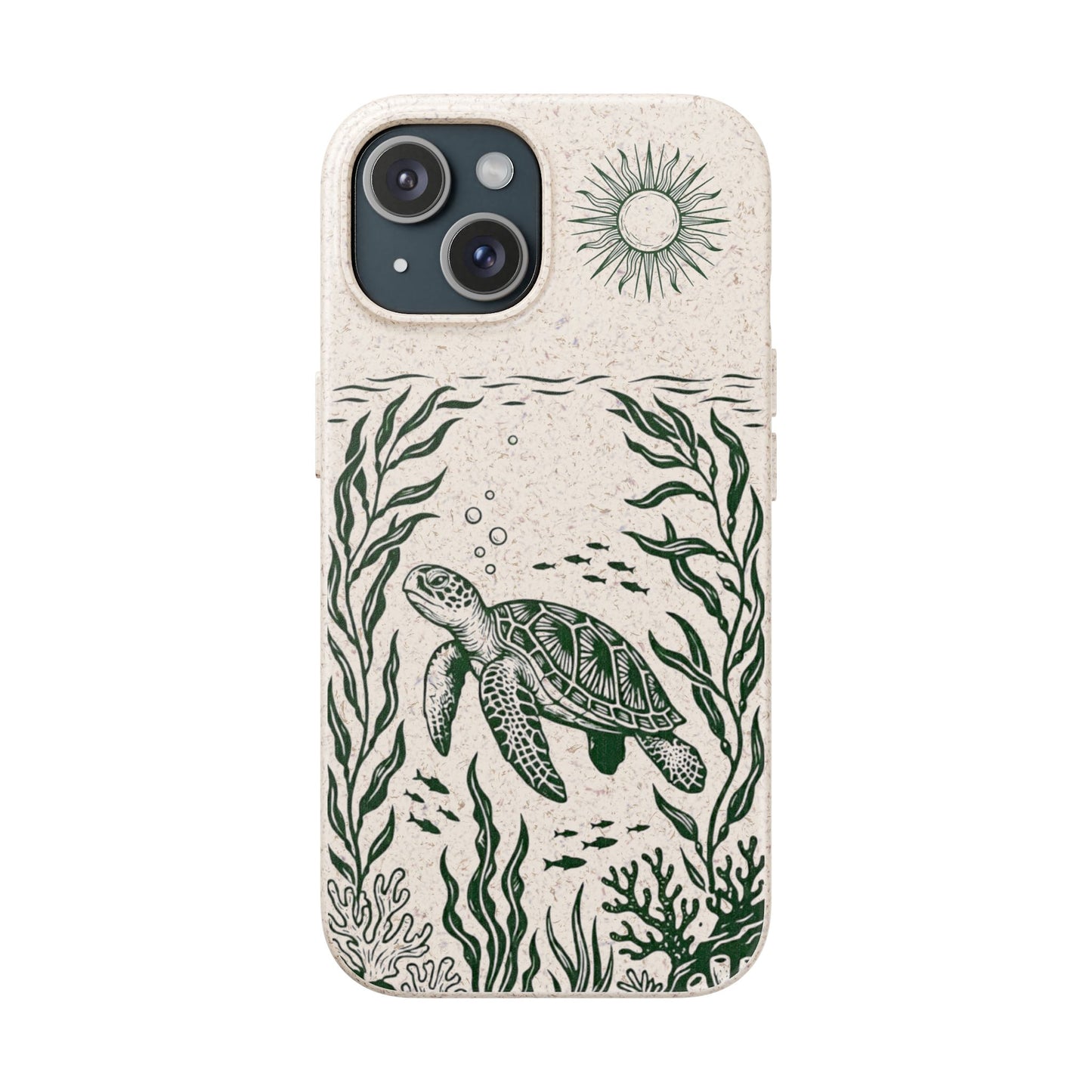 Cover Bio Originale per iPhone "Tartaruga & Sole" - Custodia Eco in Bambù & PLA