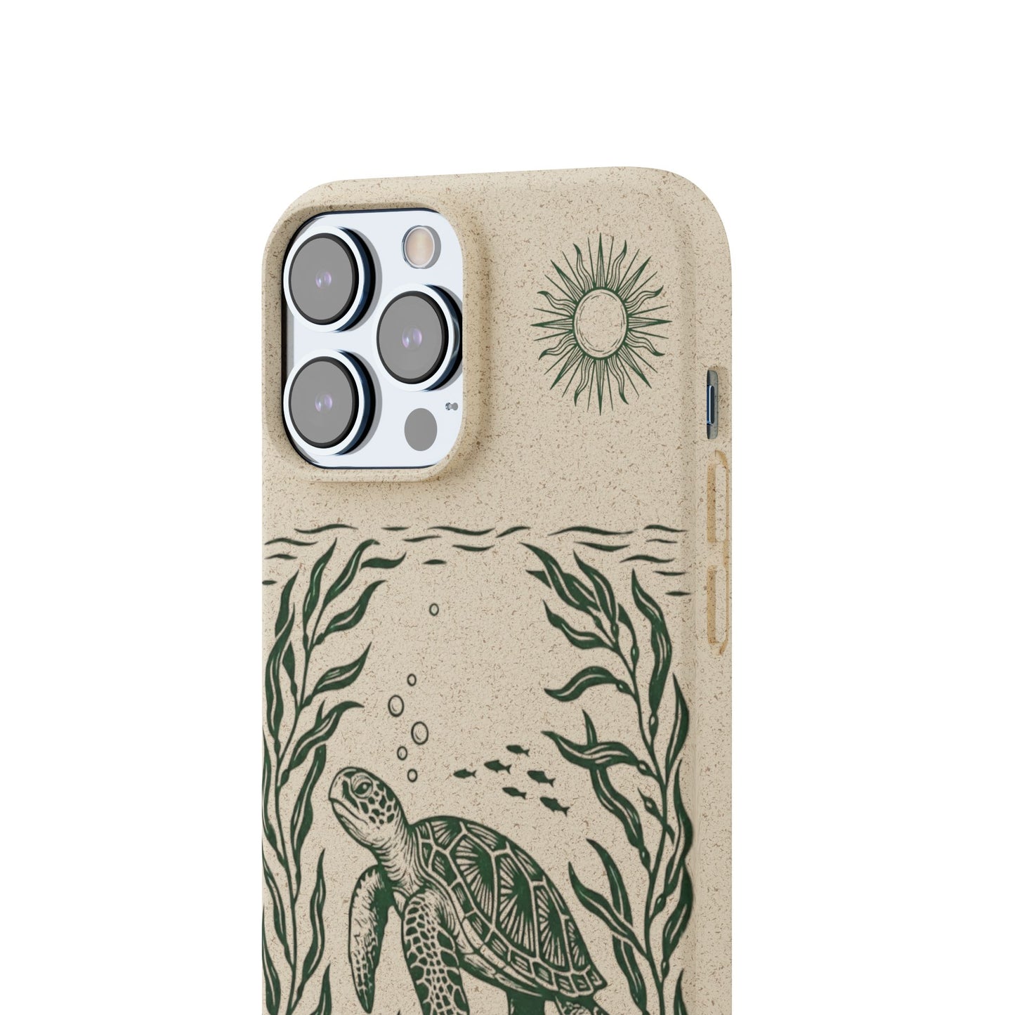 Cover Bio Originale per iPhone "Tartaruga & Sole" - Custodia Eco in Bambù & PLA