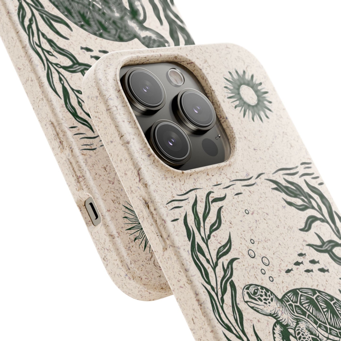 Cover Bio Originale per iPhone "Tartaruga & Sole" - Custodia Eco in Bambù & PLA