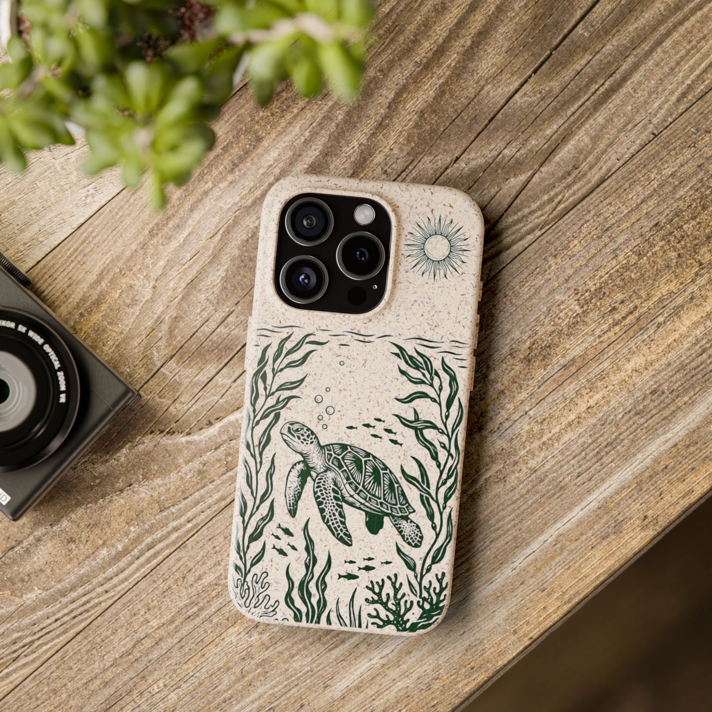 Cover Bio Originale per iPhone "Tartaruga & Sole" - Custodia Eco in Bambù & PLA