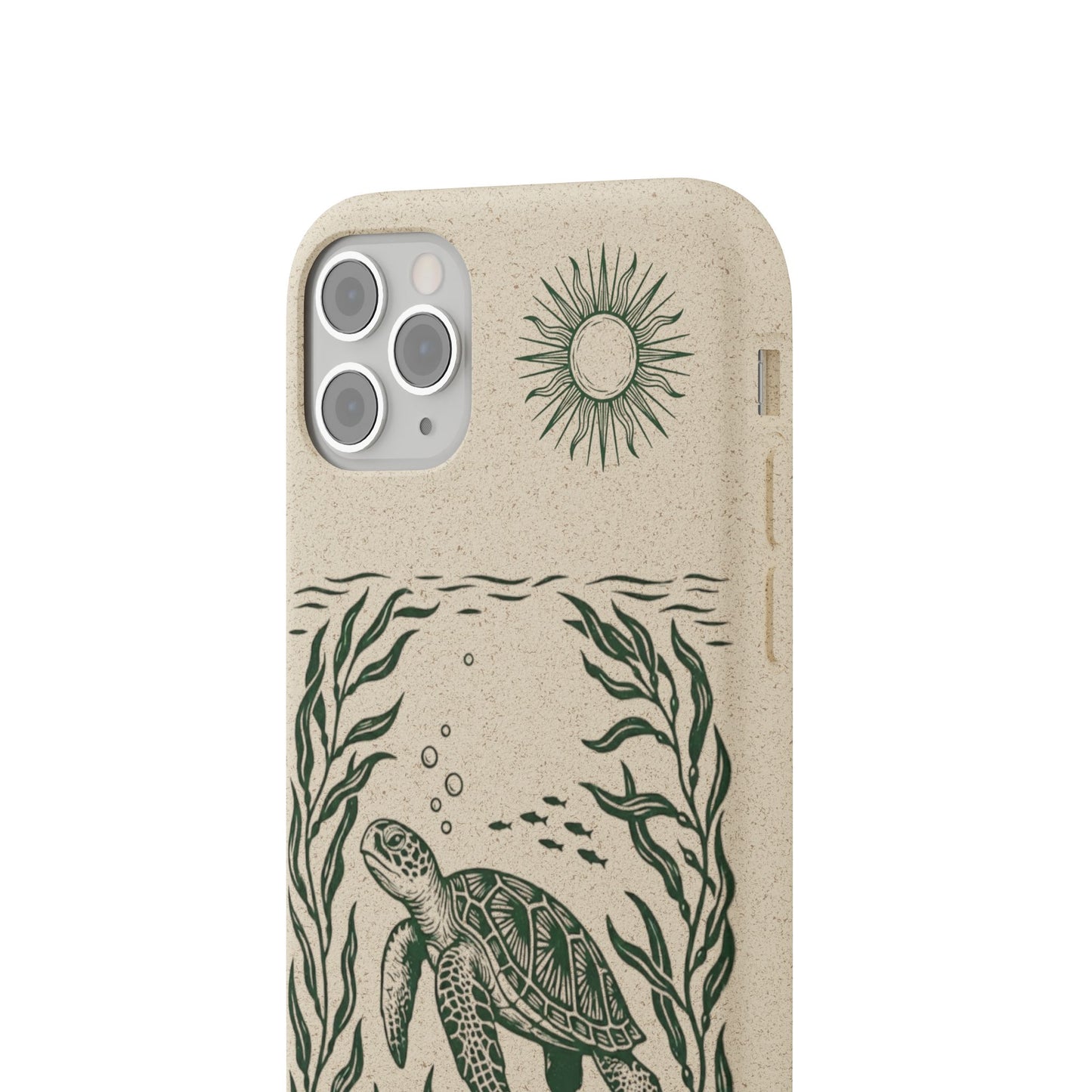 Cover Bio Originale per iPhone "Tartaruga & Sole" - Custodia Eco in Bambù & PLA