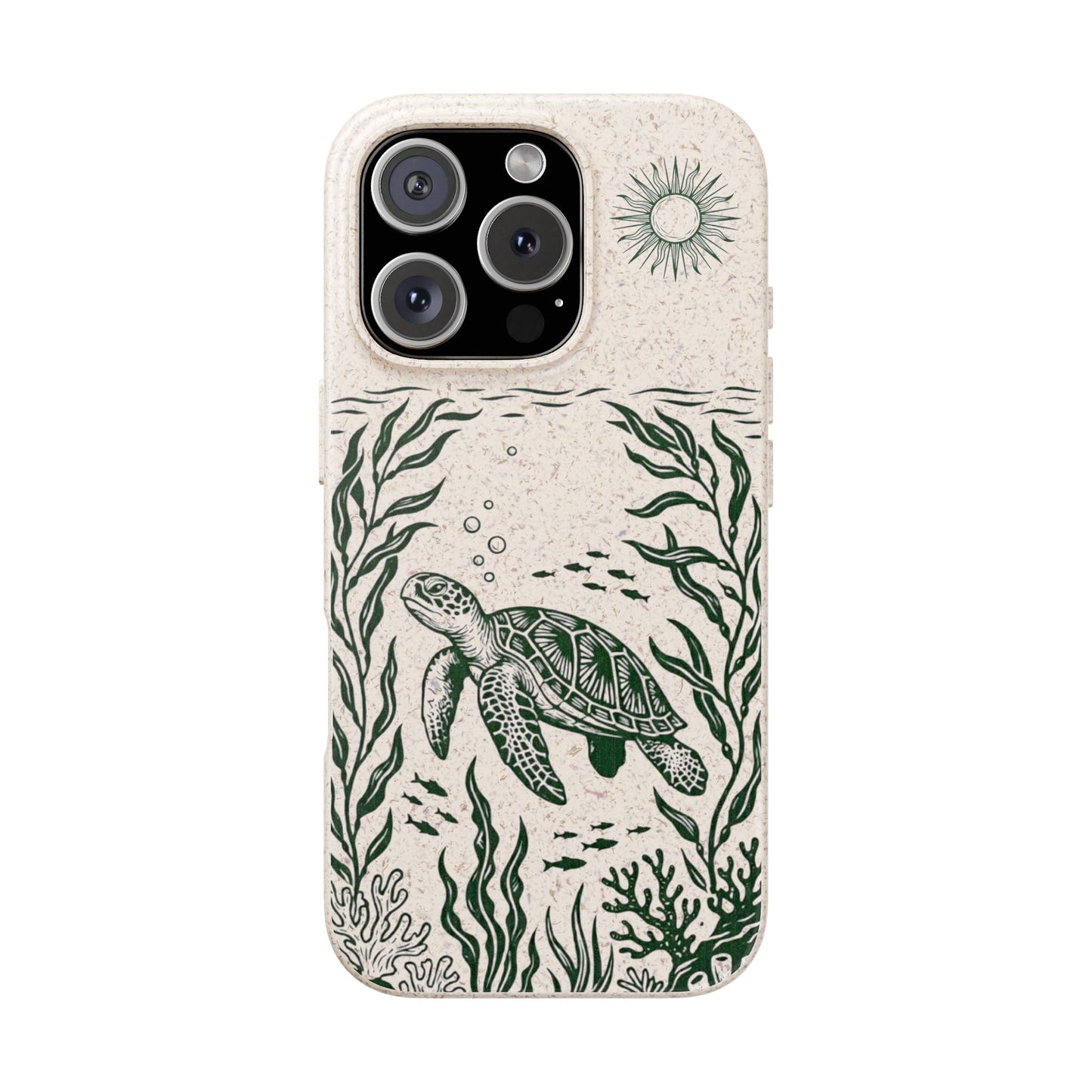 Cover Bio Originale per iPhone "Tartaruga & Sole" - Custodia Eco in Bambù & PLA