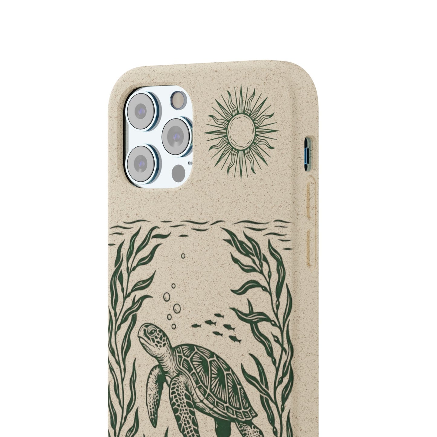 Cover Bio Originale per iPhone "Tartaruga & Sole" - Custodia Eco in Bambù & PLA