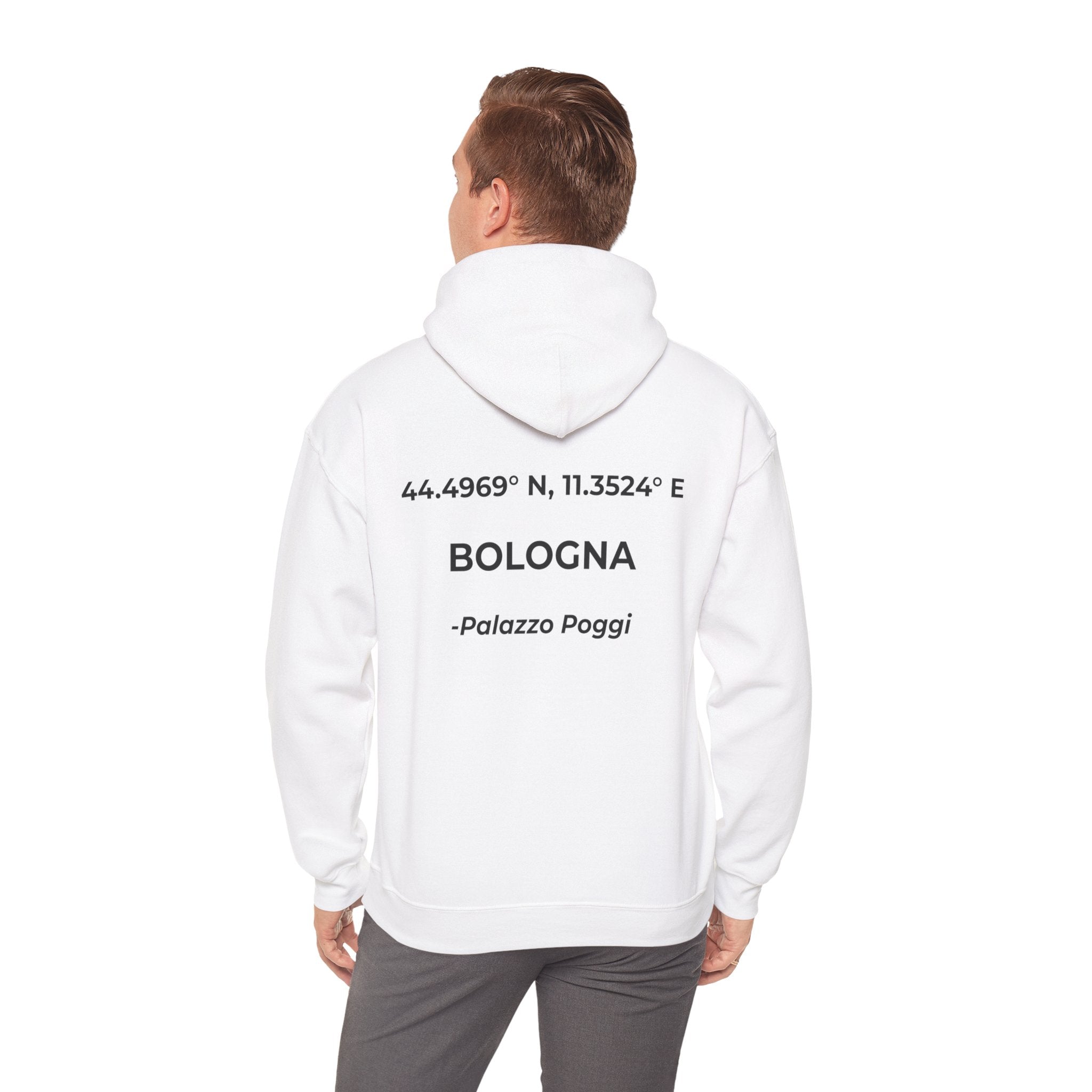 Felpa con Cappuccio Bologna Originale "RADICI" | Hoodie con Coordinate, Idea Regalo, Stile Urbano Uomo Donna