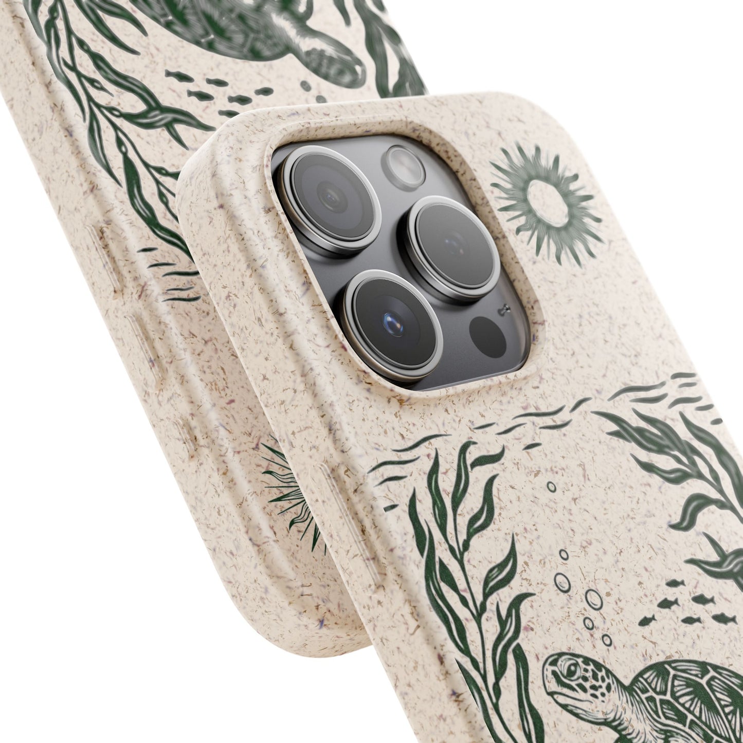 Cover Bio Originale per iPhone "Tartaruga & Sole" - Custodia Eco in Bambù & PLA