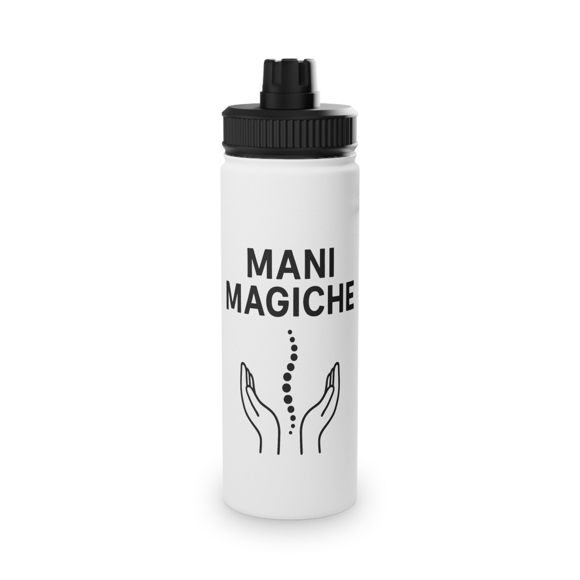 Borraccia termica in acciaio inox con grafica “Mani Magiche” – regalo originale per fisioterapisti e massaggiatori
