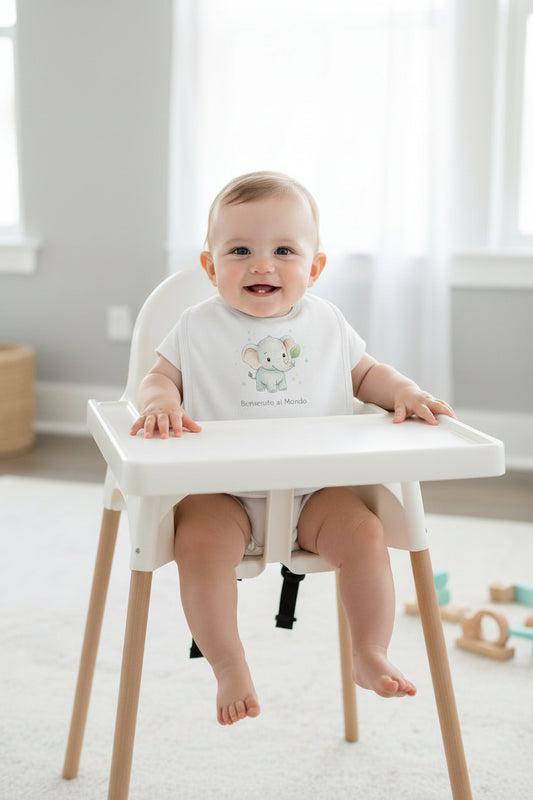 Bavaglina neonato originale in cotone organico bio con elefantino