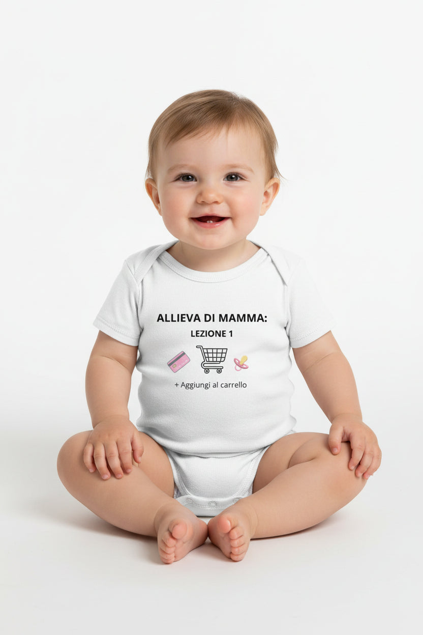 Body neonato bianco cotone organico GOTS 210g scritta allieva di mamma regalo nascita originale bottoni nickel free