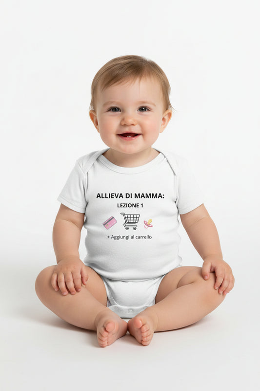 Body neonato bianco cotone organico GOTS 210g scritta allieva di mamma regalo nascita originale bottoni nickel free