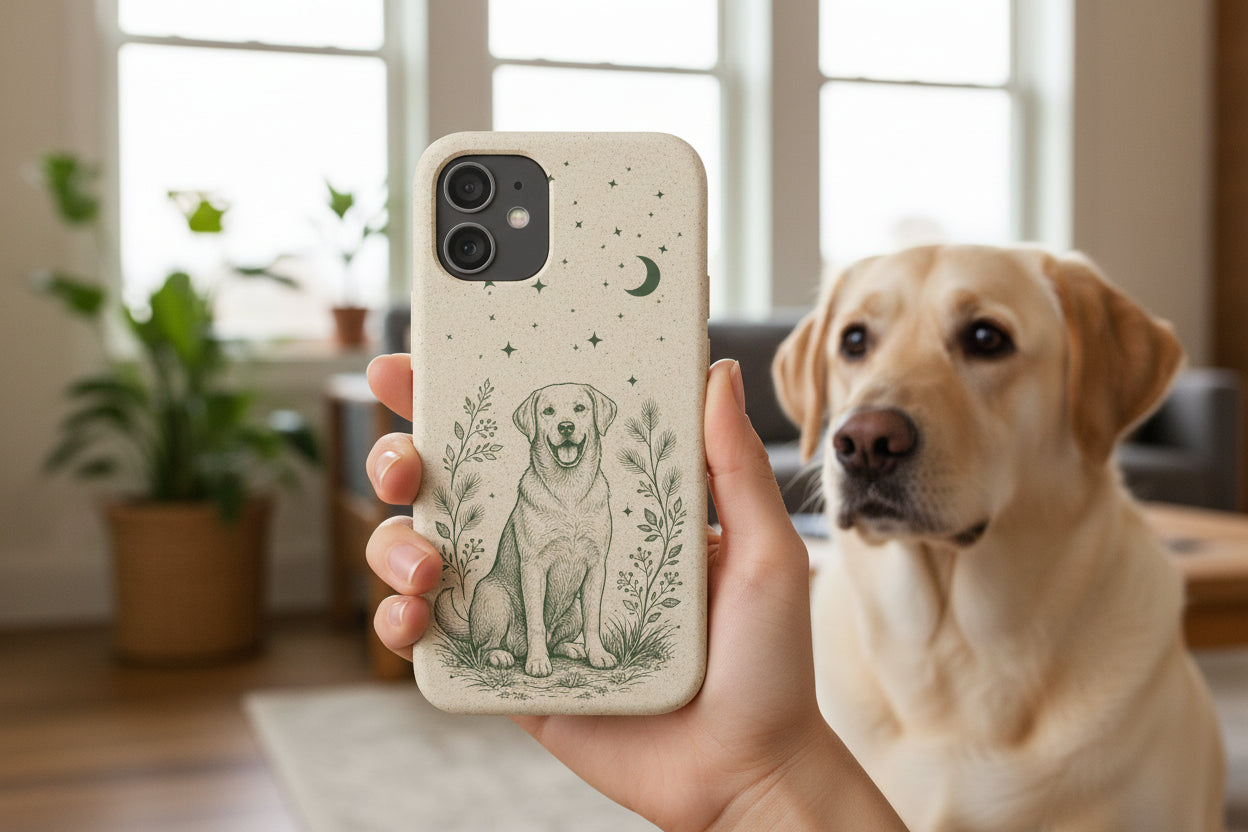 cover biodegradabile con immagine di labrador