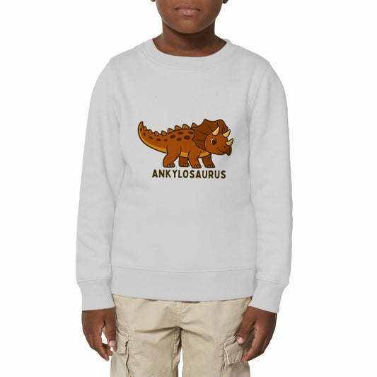 Felpa pesante bambino con dinosauro Ankylosaurus marrone collezione Eco Dino, abbigliamento bambini cotone biologico resistente